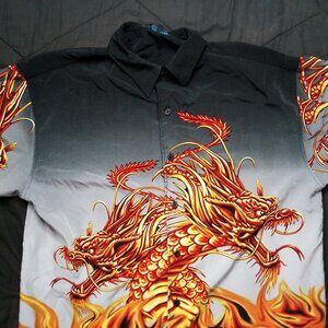 Vintage Y2K MT:2 Dragons Flames AOP Button Shirt